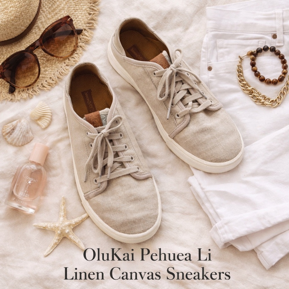 OluKai Pehuea Li Sage Green Canvas Sneakers Women's 8.5 Coastal Casual Shoes